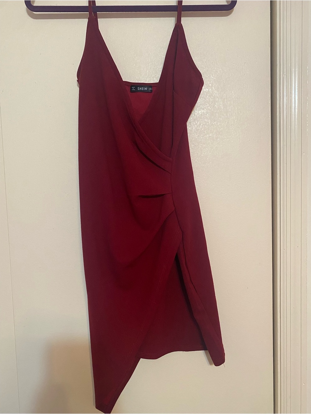 SHEIN Wine Faux-Wrap Mini Slip Dress